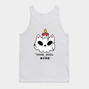 cute skull cat with candle black and white doodle Halloween your soul is mine Tank Top